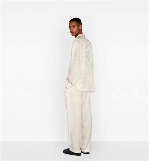 Toile de Jouy Pajama Pants White Technical Silk 